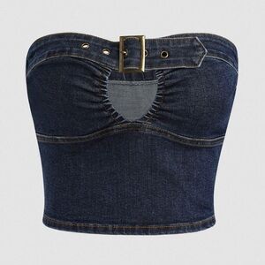 Cider Navy Blue Denim Bandeau Crop Top